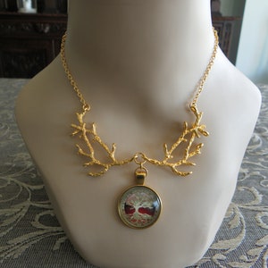 Gold necklace of golden branches with tree-of-life pendant