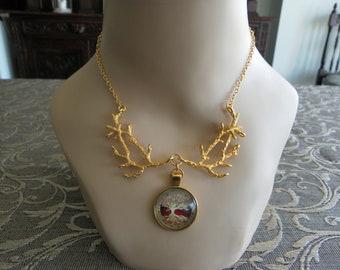 Gold necklace of golden branches with tree-of-life pendant