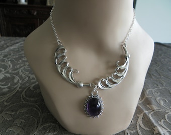 Collar de hojas de helecho de plata con colgante de piedras preciosas – 4 opciones