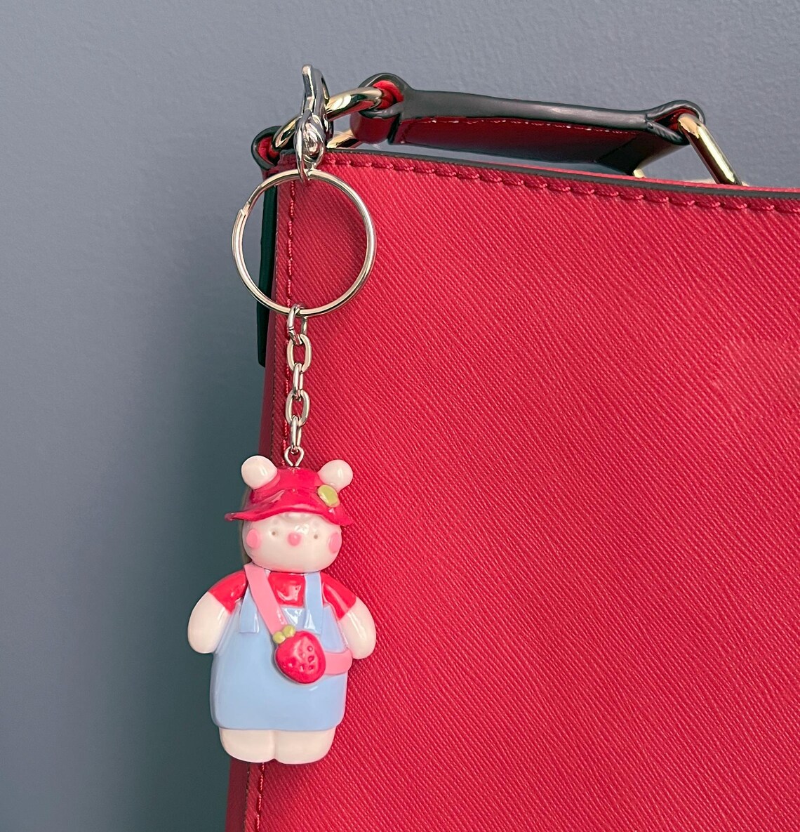 Strawbunnie Keychain Bunny Strawberry Handmade Polymer Clay Made to ...