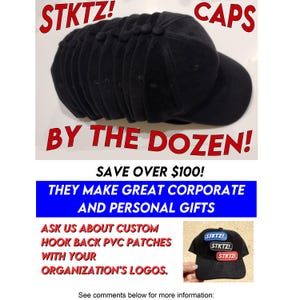 STKTZ! Black Baseball Cap: Hook & Loop Patch Cap - Dozen