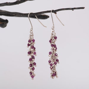 Silver earrings with hanging ruby stones/ Dangle earrings/ long earrings