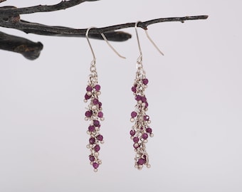Sterling Silver Ruby Drop Earrings with Genuine Ruby Gemstones