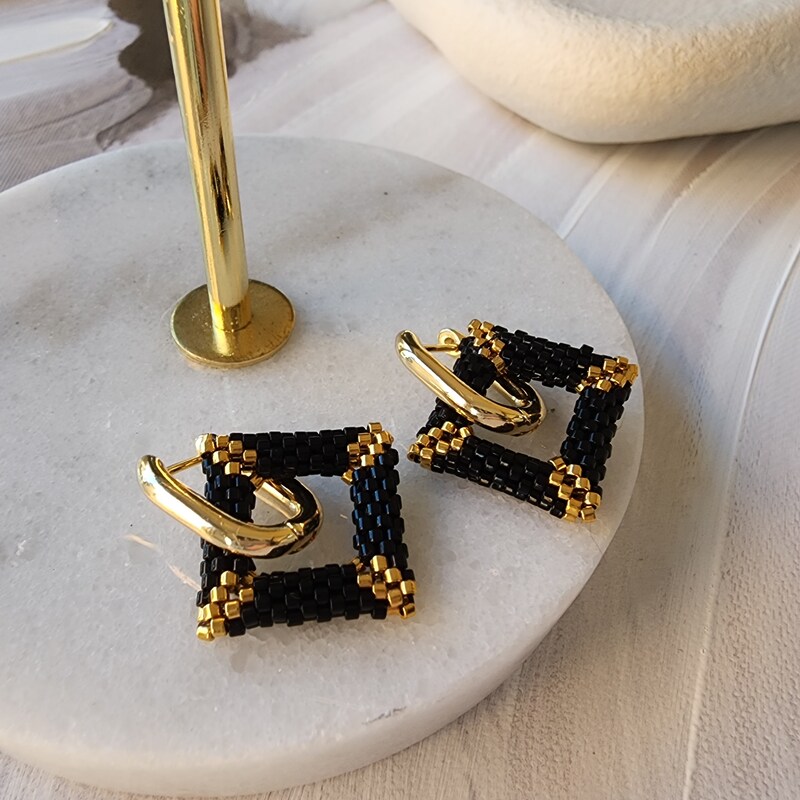 Square Crush Gold Plated Earrings - Gold