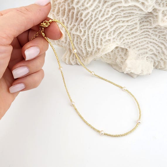 Perlen Perlen Choker: Gold Rocailles Halskette