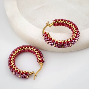 SMALL ORCHID EARRINGS, CRANBERRY RED