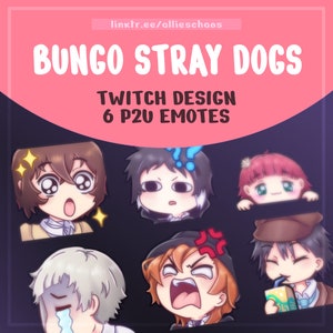 Bungo Stray Dogs ◾ 6× P2U EMOTES for streaming ◾ TWITCH / DISCORD ◾ cozy comfy cool colorful digital art ◾ anime emoji set collection bundle