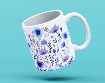 Water Color Flowers Mug | Garden Artwork, Floral Cup, Bohemian Style