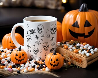 HP Lovecraft Cartoon Necronomicon Mug | Spooky Halloween Gift Idea, Cosmic Horror Mug