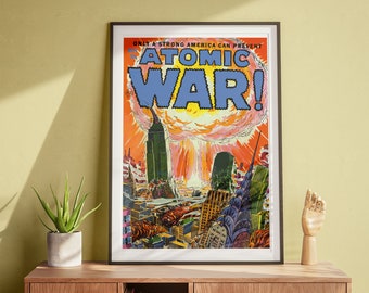 Atomic War, Vintage Wall Art, Comic Book Poster, Science Fiction, Retro Art DIGITAL DOWNLOAD