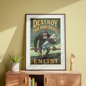 Destroy This Mad Brute, Vintage Wall Art, War Propaganda, World War Two, Retro Art DIGITAL DOWNLOAD