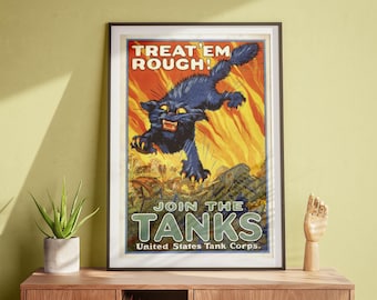 Tank Corps, Vintage Wall Art, Cat Poster, Retro Art DIGITAL DOWNLOAD
