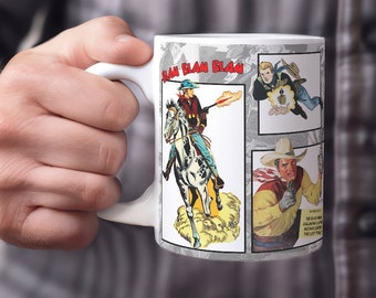 Cowboy Showdown Comic Book Art Mug |  Cowboy Artwork, Retro Coffee Mug, Retro Style, Vintage Comic Book