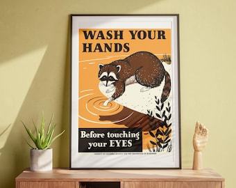 Wash Your Hands, Vintage Wall Art, Retro PSA, Classic Poster DIGITAL DOWNLOAD