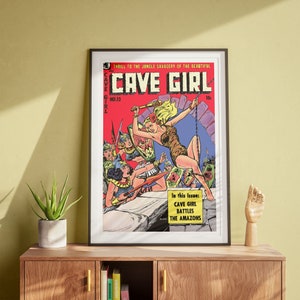 Cave Girl, Vintage Wall Art, Female Hero, Comic Book Poster, Retro Art DIGITAL DOWNLOAD