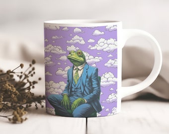 Psychedelic Frogman Purple Sky Mug |  Animal Mug, Psychedelic Artwork, Comic Book Style, Robert Crumb Inspired