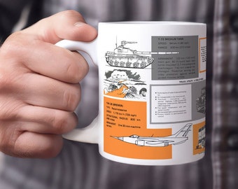 Military Vehicles Retro Coffee Mug | Orange Edition -  Retro Style, Classic Artwork, Army Soldier, Military Army