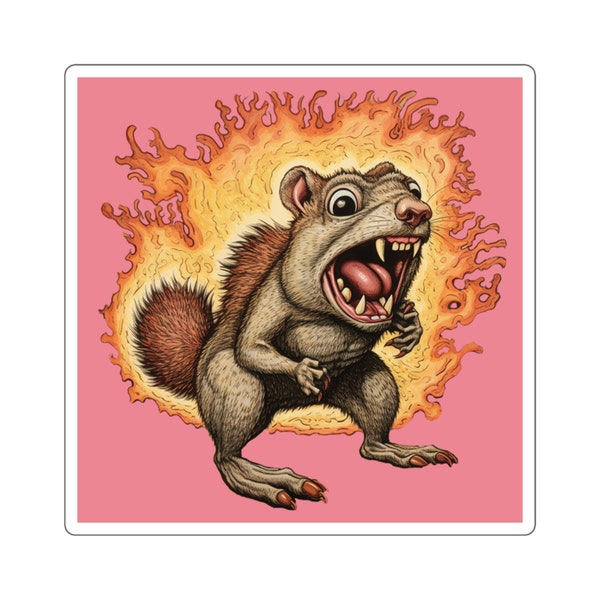 Going Nuts Squirrel Square Sticker 3", Cute Animal Stickers, Psychedelic Artwork, Risograph Print