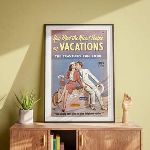 Meet People on Vacations, Vintage Wall Art, Retro Artwork, Classic Poster DIGITAL DOWNLOAD