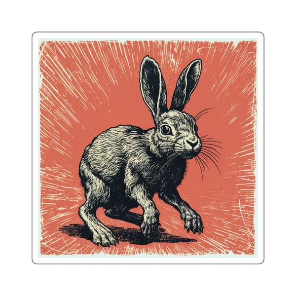 Crazy Rabbit Square Sticker 3", Cute Animal Stickers, Psychedelic Artwork, Risograph Print