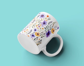 Water Color Flowers Mug | Garden Artwork, Floral Cup, Bohemian Style