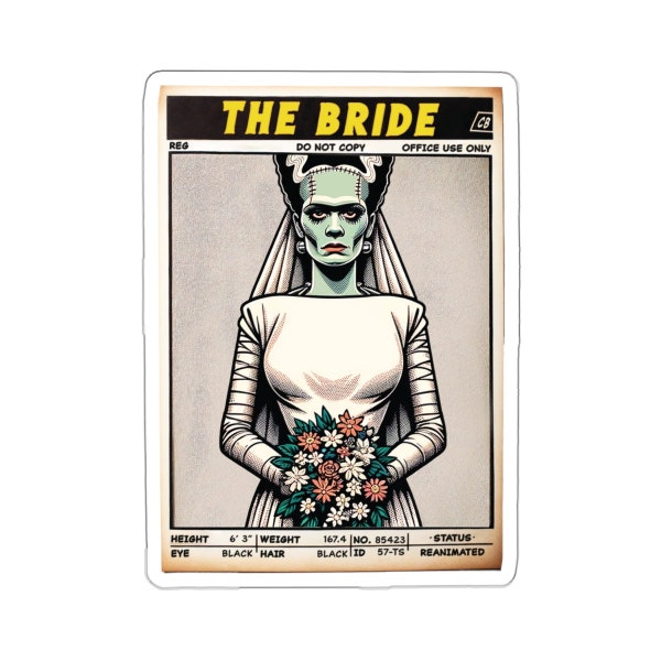 Horror Characters Bride of Frankenstein 4" Sticker, Classic Artwork, Horror Comic, Comic Book Art