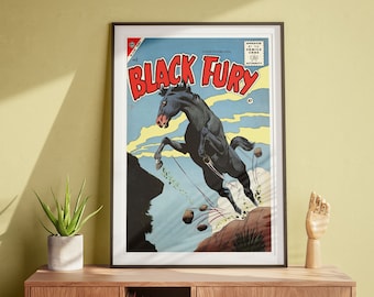 Black Fury, serietidningsaffisch, cowboykonst, vintageväggkonst, retrokonst DIGITAL NEDLADDNING