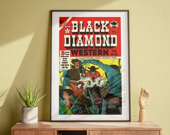 Black Diamond Western, serietidningsaffisch, cowboykonst, vintageväggkonst, retrokonst DIGITAL NEDLADDNING
