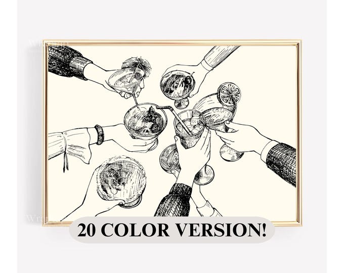 Cheers Print, Bar Cart Wall Prints, Cocktails Poster, Cheer…