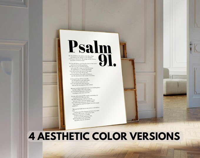 Psalm 91 Bible Verse Wall Art, Vintage Christian Scripture…