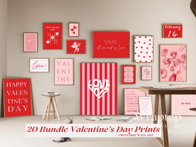 20 Pcs Romantic Valentine's Day Wall Art Prints
