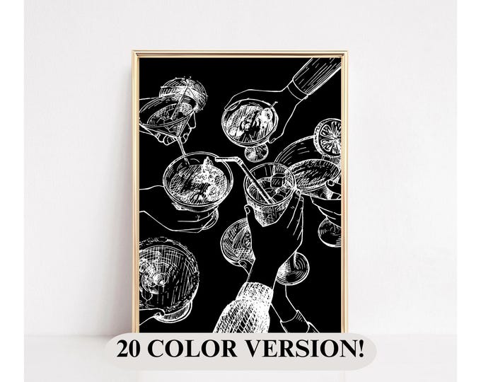 Cheers Print Wall Art, Bar Art Cocktail, Bar Cart Print…