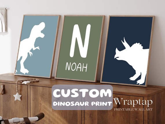 Set of 3 Custom Dinosaur Print for Boys Room