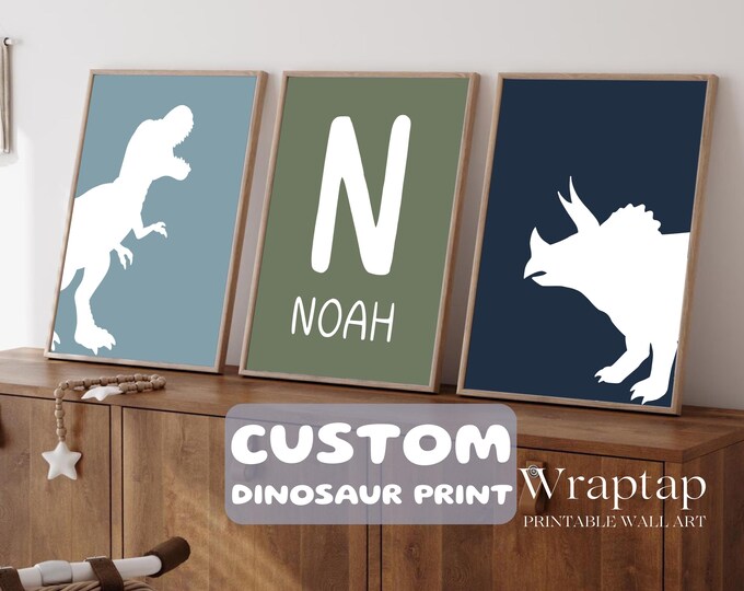 Set of 3 Custom Dinosaur Print for Boys Room – Fun Dinosaur…