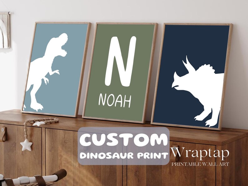 Set of 3 Custom Dinosaur Print for Boys Room