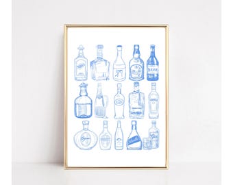 Blue Bar Cart Wall Art, image 1