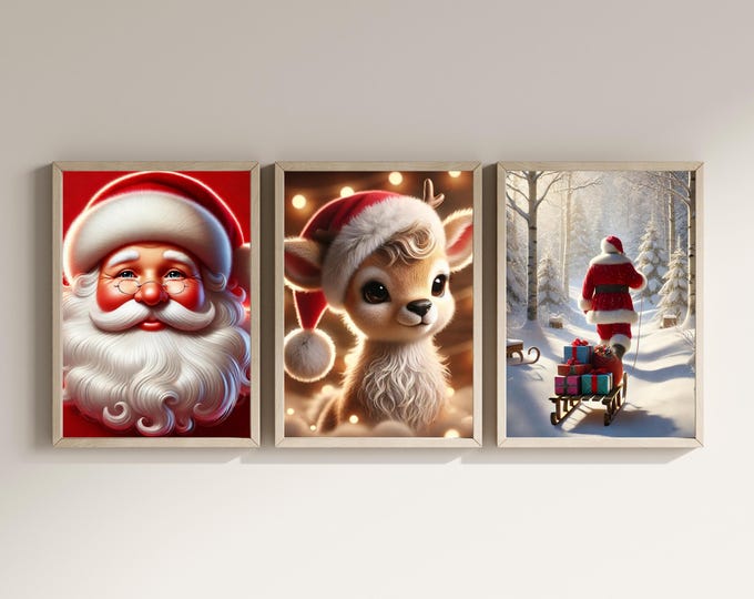 Santa Printables and Christmas Prints | Reindeer Sleigh Art…