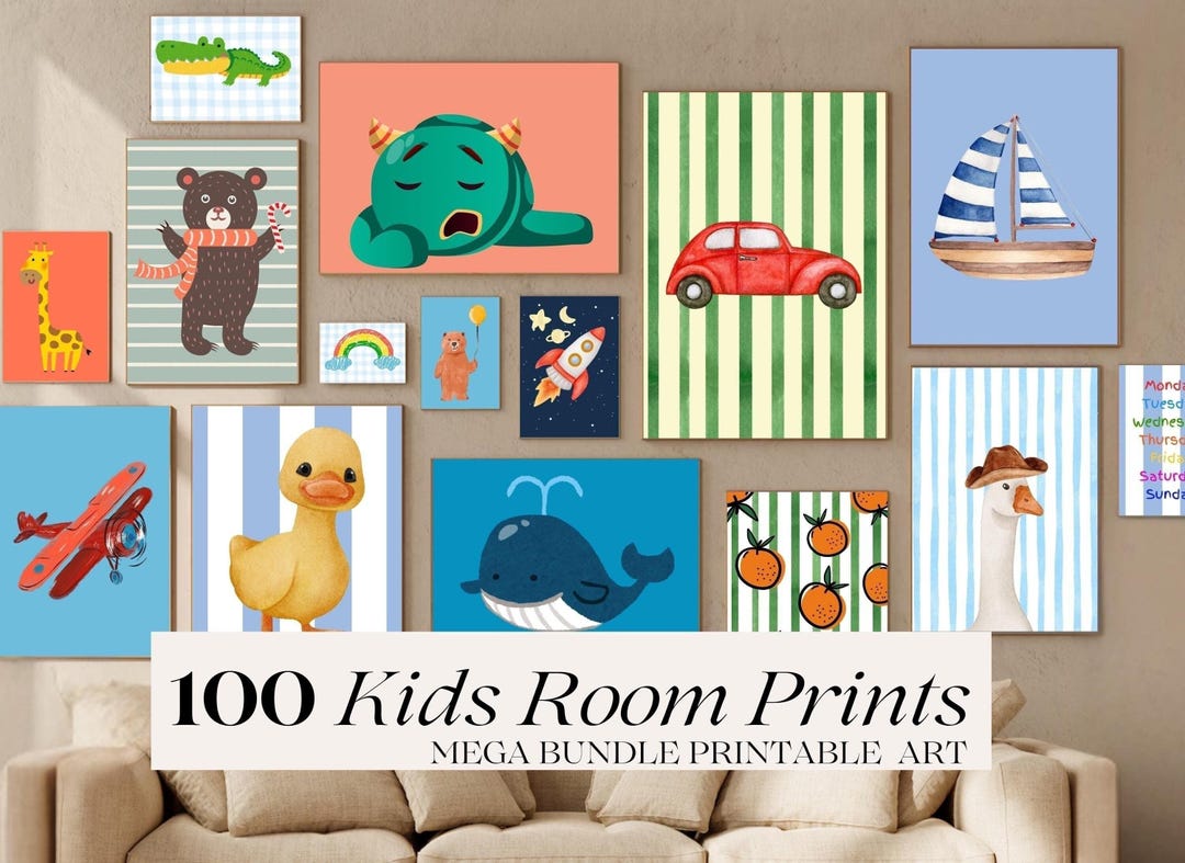 Bundle of 100 Nursery Prints & Kids Room Wall Art - Adorable Animator ...