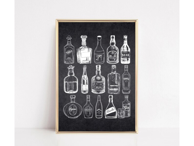 Bar Cart Art, Alcohol Print