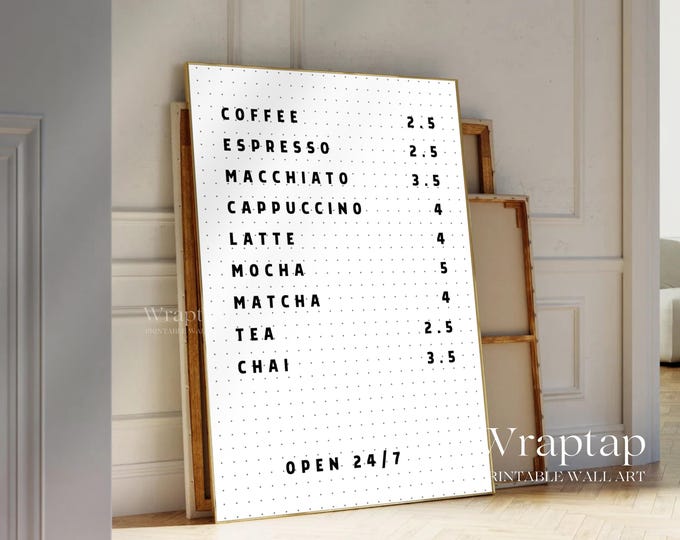 Coffee Bar Menu Art Print, Kitchen Posters Coffee, Coffee…