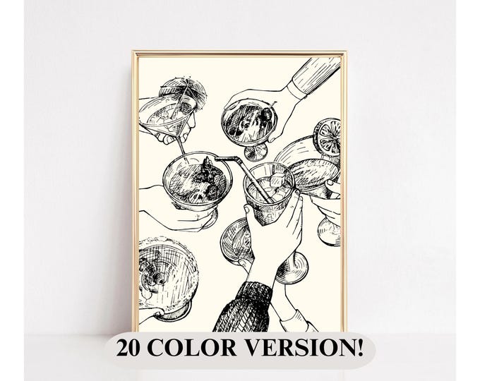 Trendy Bar Cart Art Print, Funky Cocktail Print, Cheers…