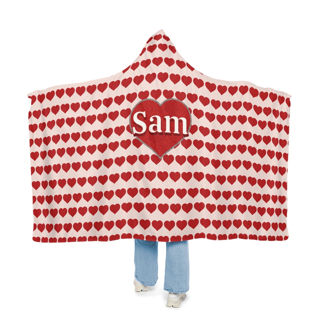 Heart Pattern Print Hooded Blanket