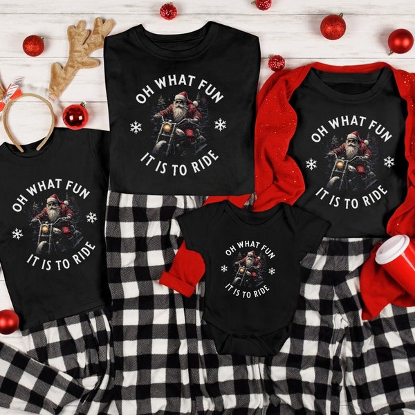 Family Motorcycle Santa, Biker Christmas PJ or T-Shirt, Kids / Girls / Boys  / Mom / Dad Shirt