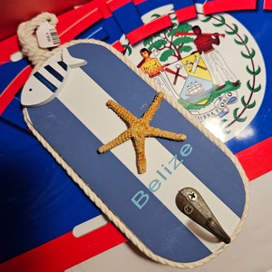 Belizean hospitality souvenir, single hook beach wall decor.