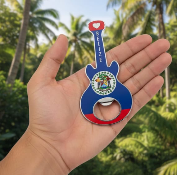 Belize Rhythm: Guitar Shaped Bottle Opener Magnet