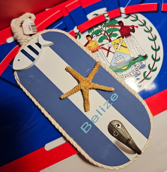 Belizean hospitality souvenir, single hook beach wall decor.