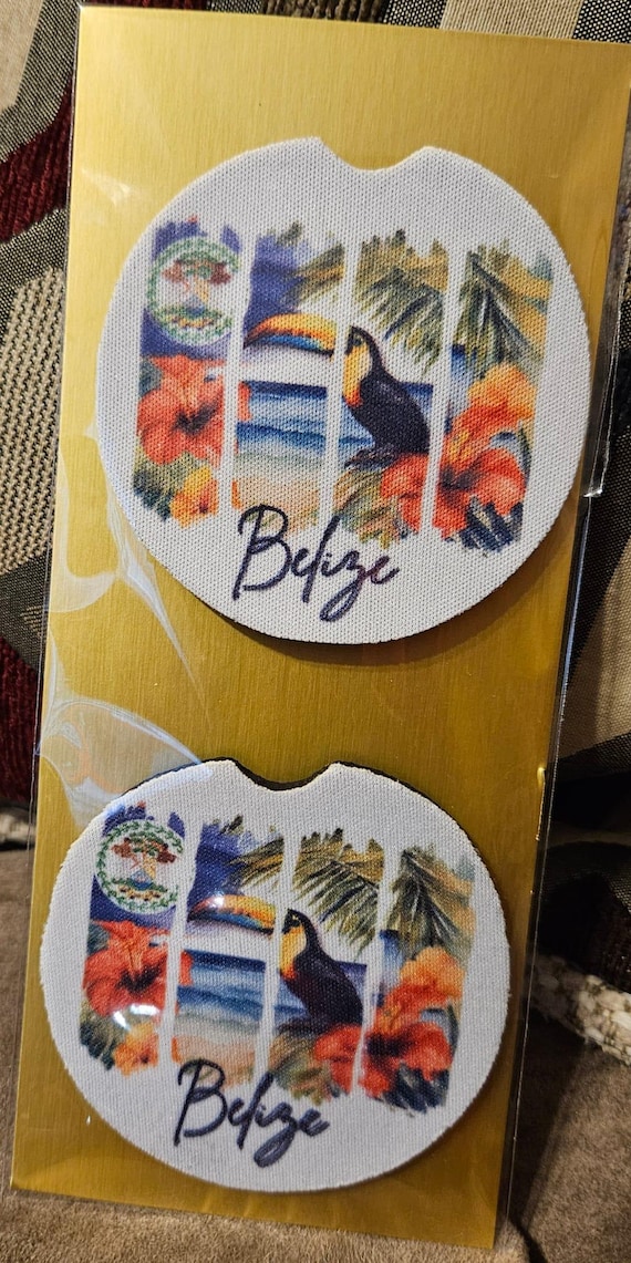 Belize Car Coasters - Tropical Drinkware Accessories