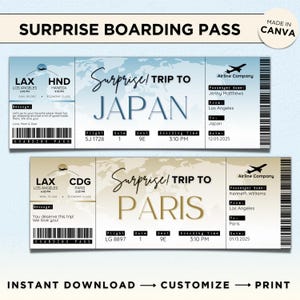 Überraschungsreise Bordkarte Ticket Vorlage, druckbare Flugticket Geschenk, Urlaubs DIY Ticket, Flugticket Geschenkidee, Reise Erinnerung Geschenk