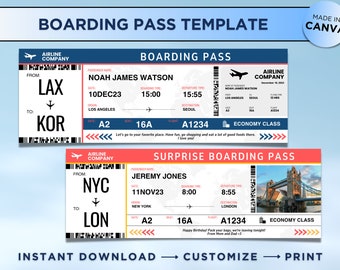 Travel Reveal Fake Plane Ticket Printable Canva Template, Surprise Airplane Ticket, Boarding Pass Template, Instant Download