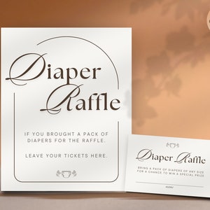 Plantilla imprimible de Canva para boleto y cartel de rifa de pañales para bebé, juego de rifa para baby shower, tarjeta minimalista para baby shower, baby shower de género neutro
